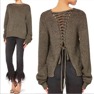 A.L.C. Brown Metallic ‘Marjorie’ Knit Chunky Sweater open tie back, Long Medium